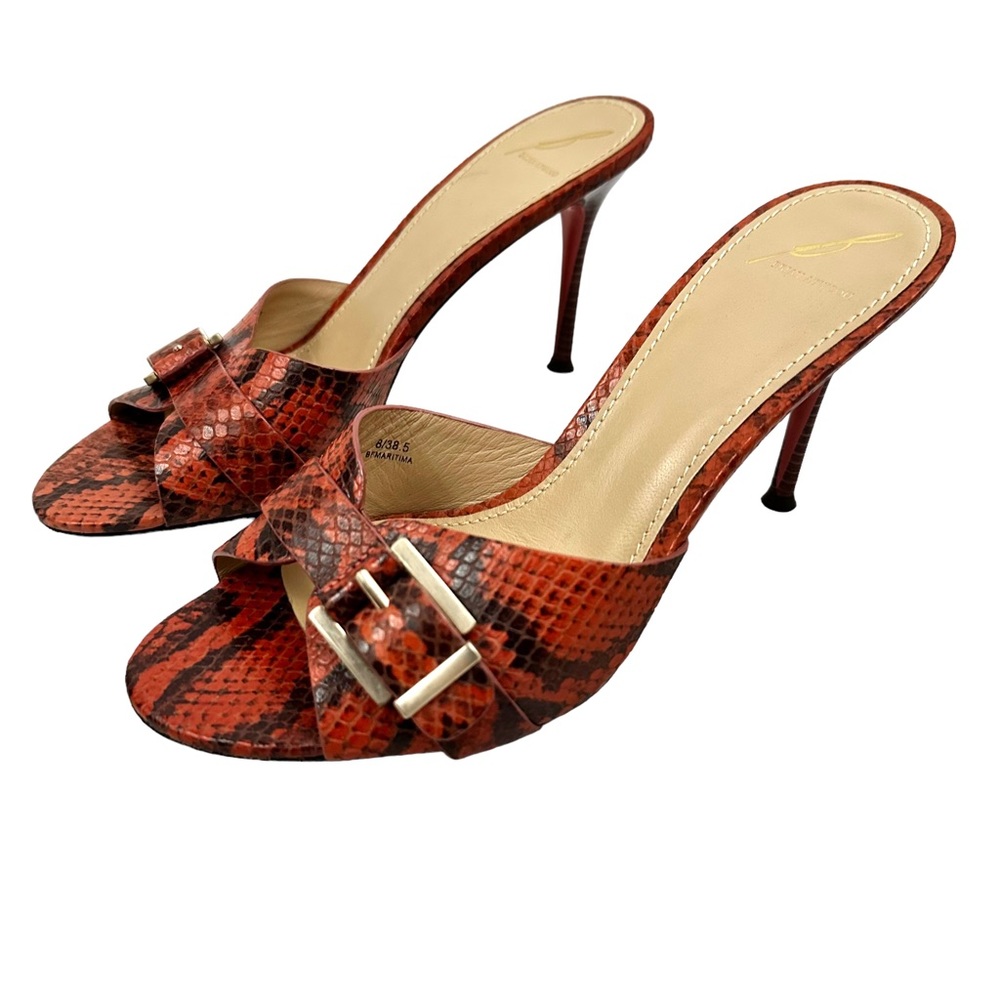 BRIAN ATWOOD Buckled Snakeskin Leather Heels